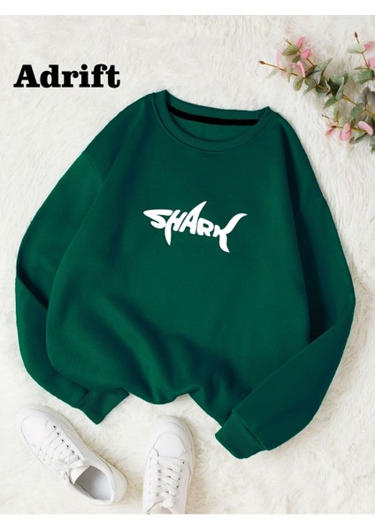 Shark Renkli Oversize Bisiklet Yaka Pamuklu Sweatshirt
