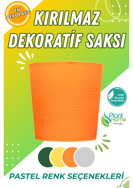 Turuncu Direnajlı 9.5 Litre Dekoratif Bitki Saksısı – Iç-Dış Mekan Bitkileri Için Uygun Saksı