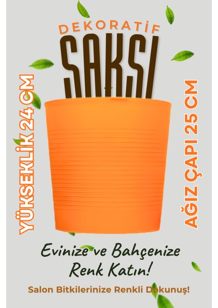 Turuncu Direnajlı 9.5 Litre Dekoratif Bitki Saksısı – Iç-Dış Mekan Bitkileri Için Uygun Saksı modelleri