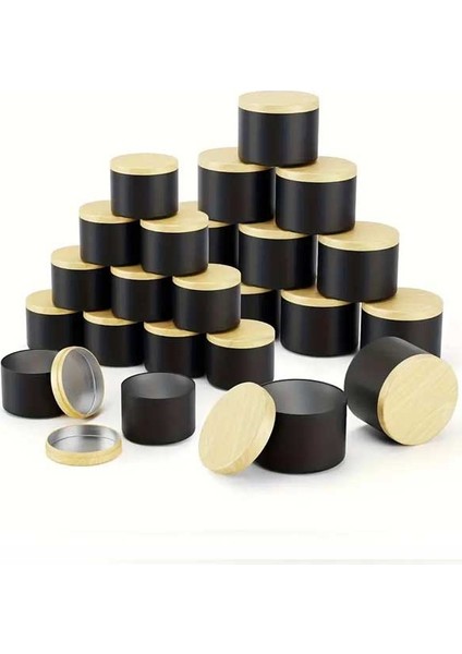 15 Adet Siyah Teneke Metal Mum Kavanozu Ahşap Görünüm Kapak, Dıy Ev Dekorasyonu, Saklama Kase