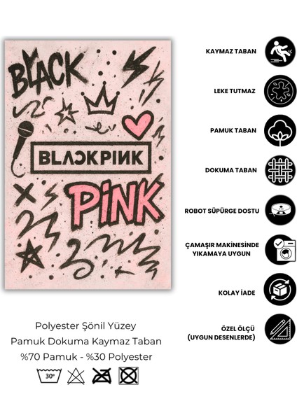 Blackpink Müzik Grubu Temalı Kız Çocuk Halısı Pembe Dijital Baskı Dokuma Kaymaz Taban Yıkanabilir Antialerjik Genç Kız Halısı fırsatları