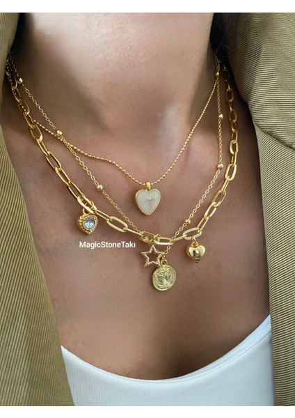 Messy Style Üçlü Kombin Kolye Altın Renk