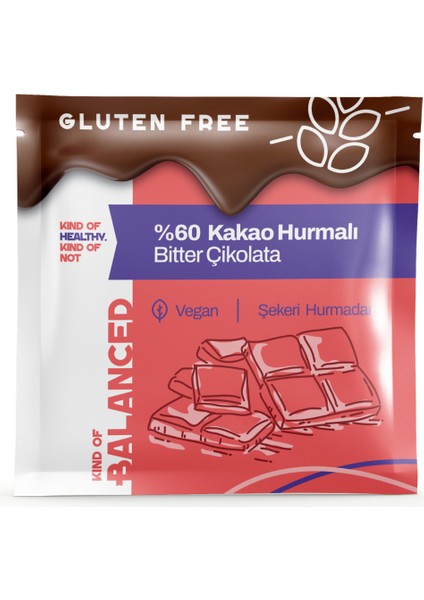 %60 Kakao Hurmalı Glütensiz Bitter Çikolata 40 gr