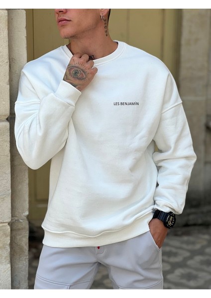 Oversize Les Baskılı 3 Iplik %100 Pamuk Sweatshirt