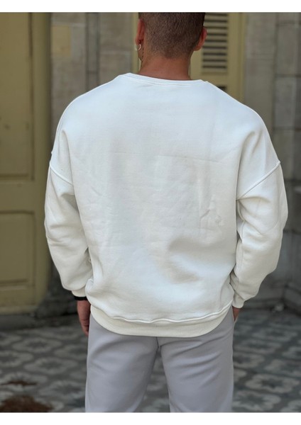 Oversize Les Baskılı 3 Iplik %100 Pamuk Sweatshirt modelleri