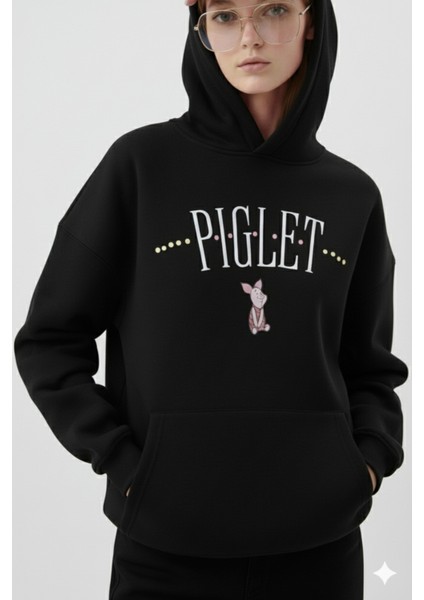 Piglet Baskılı Kapüşonlu Kanguru Cepli Bol Kesim Sweatshirt fiyatları