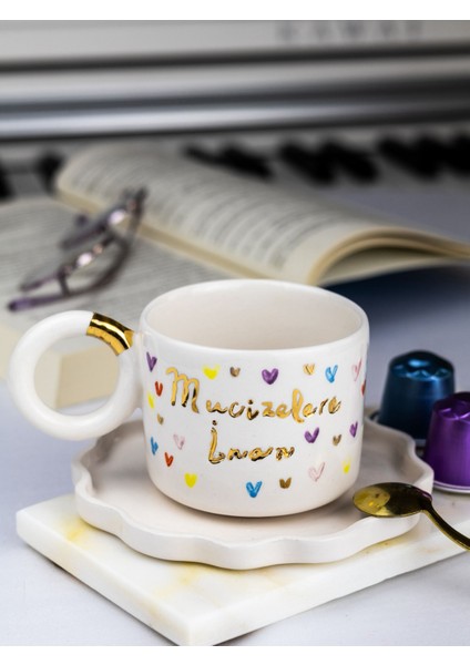 24K Altın Dekorlu "mucizelere Inan" Temalı Kahve Fincanı Çay Fincanı Mug modelleri