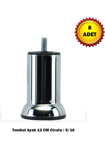 8 Adet Metal Tombul Ayak 5/16 Civata 12 cm