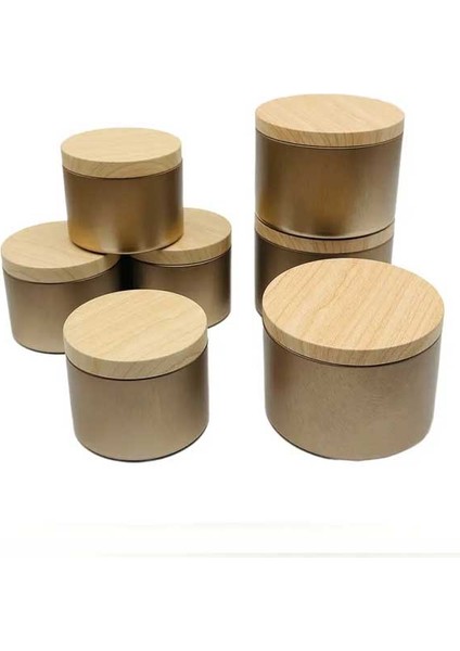 15 Adet Altın Teneke Metal Mum Kavanozu Ahşap Görünüm Kapak, Dıy Ev Dekorasyonu, Saklama Kase fiyatları
