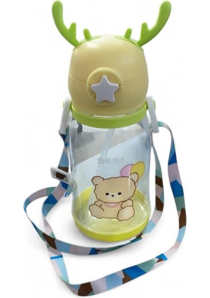 Geyik Başlıklı Çocuk Suluk Matara Bpa Içermez Dayanıklı Sızdırmaz Askı Aparatlı Pipetli Okul Suluğu