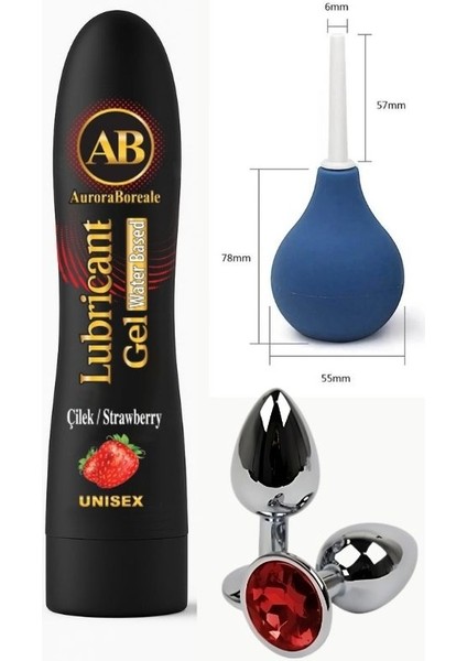Auroraboreale Ab Set Çilek Aromalı Yenilebilir Kayganlaştırıcı Jel 125 Ml+Anal Plug+Pompa SETQWX1XD2H55