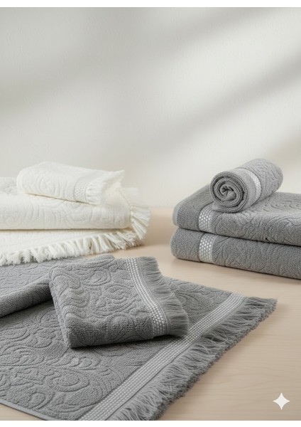 Orkidem Banyo Havlusu - Saç Havlusu Dörtlü Set 100x150 50x90 Antrasit Beyaz takım