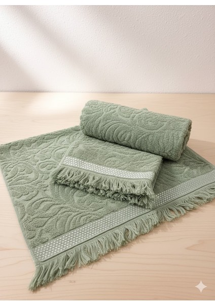 Orkidem Banyo Havlusu - Saç Havlusu Dörtlü Set 100X150 50x90 Su yeşili Bej Takım fırsatları