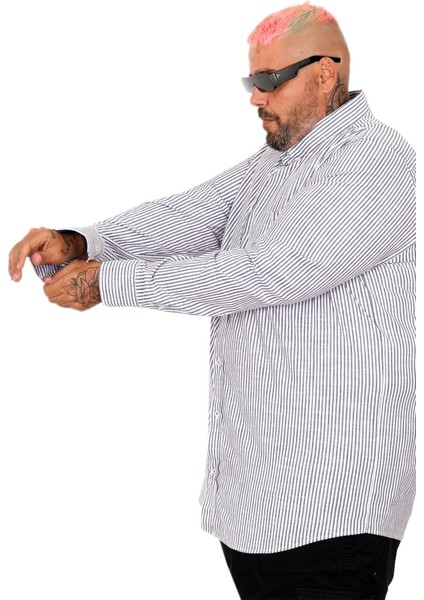 Büyük Beden Erkek Gömlek Uzun Kol Keten Cepli Siyah 20384 modelleri