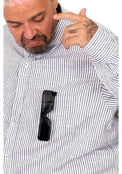 Büyük Beden Erkek Gömlek Uzun Kol Keten Cepli Siyah 20384 fırsatları