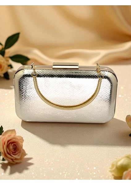 Altın Gold Dore Renk Yılan Desenli Parlak Deri Kadın Abiye Çanta Düğün Nişan Mezuniyet fırsatları