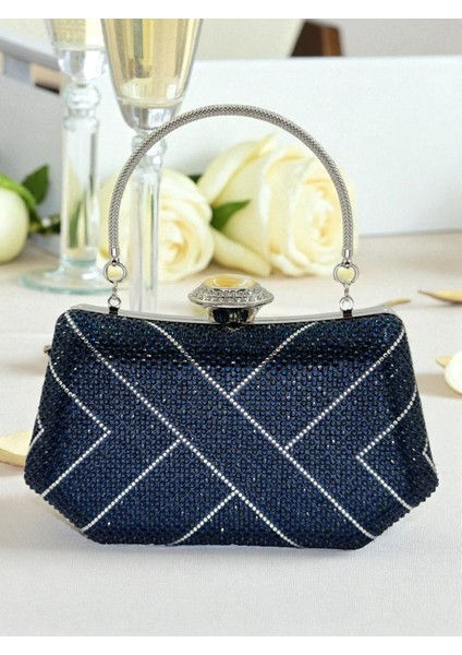 Lacivert Gümüş Renk Taşlı Inci Detaylı Saplı Kadın Abiye Çanta Düğün Nişan Mezuniyet modelleri