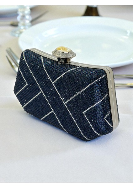 Lacivert Gümüş Renk Taşlı Inci Detaylı Saplı Kadın Abiye Çanta Düğün Nişan Mezuniyet fırsatları