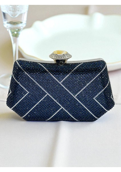 Lacivert Gümüş Renk Taşlı Inci Detaylı Saplı Kadın Abiye Çanta Düğün Nişan Mezuniyet indirimleri