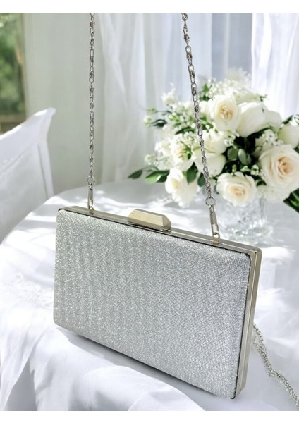 Gümüş Gri Lame Renk Taş Sim Dökülmeyen Sim Kadın Abiye Çanta Düğün Nişan Mezuniyet indirimleri