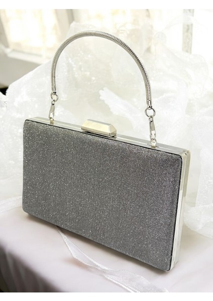 Antrasit Gri Platin Renk Taş Sim Dökülmeyen Sim Kadın Abiye Çanta Düğün Nişan Mezuniyet
