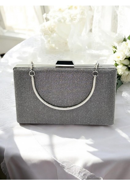 Antrasit Gri Platin Renk Taş Sim Dökülmeyen Sim Kadın Abiye Çanta Düğün Nişan Mezuniyet