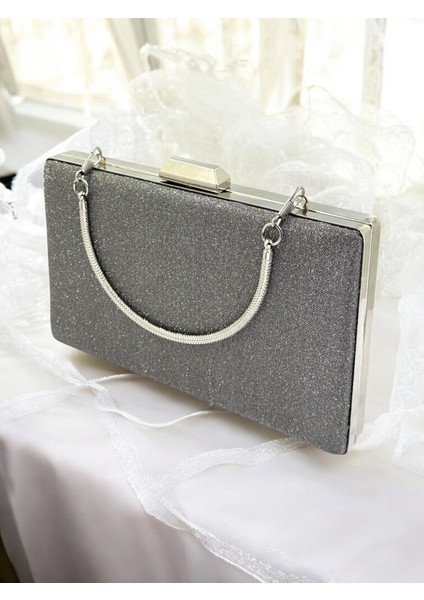 Antrasit Gri Platin Renk Taş Sim Dökülmeyen Sim Kadın Abiye Çanta Düğün Nişan Mezuniyet