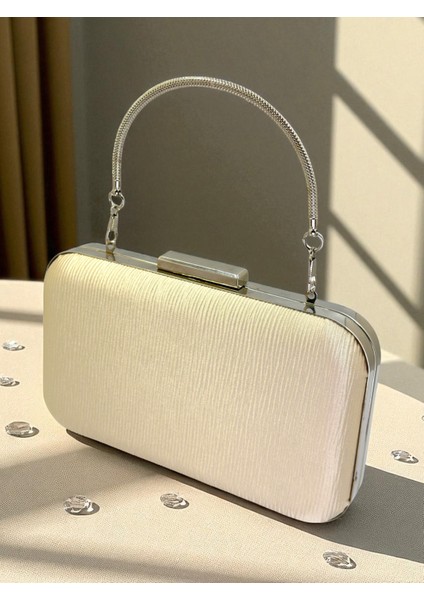 Ten Renk Suyolu Desenli Saten Kadın Abiye Çanta Düğün Nişan Mezuniyet