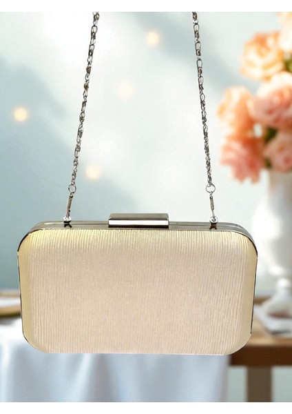 Ten Renk Suyolu Desenli Saten Kadın Abiye Çanta Düğün Nişan Mezuniyet