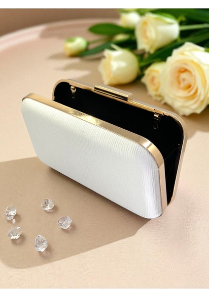 Ekru Renk Suyolu Desenli Saten Kadın Abiye Çanta Düğün Nişan Mezuniyet modelleri