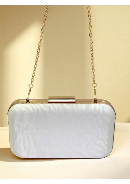 Ekru Renk Suyolu Desenli Saten Kadın Abiye Çanta Düğün Nişan Mezuniyet fırsatları