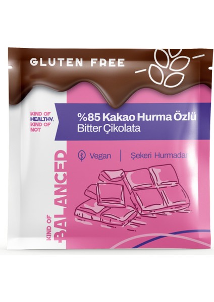 %85 Kakao Hurma Özlü Glütensiz Bitter Çikolata 40 gr