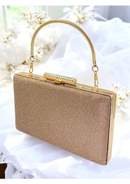 Altın Gold Dore Renk Taş Sim Dökülmeyen Sim Kadın Abiye Çanta Düğün Nişan Mezuniyet