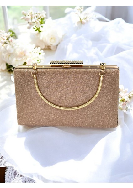 Altın Gold Dore Renk Taş Sim Dökülmeyen Sim Kadın Abiye Çanta Düğün Nişan Mezuniyet