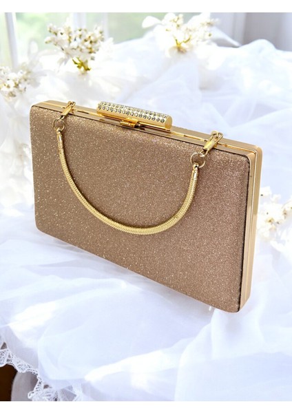 Altın Gold Dore Renk Taş Sim Dökülmeyen Sim Kadın Abiye Çanta Düğün Nişan Mezuniyet