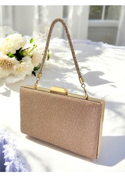 Rosegold Renk Taş Sim Dökülmeyen Sim Kadın Abiye Çanta Düğün Nişan Mezuniyet