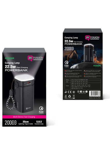 20.000 Mah 22,5W Pd Hızlı Kablolu Kamp Lambası Outdoor Serisi Powerbank