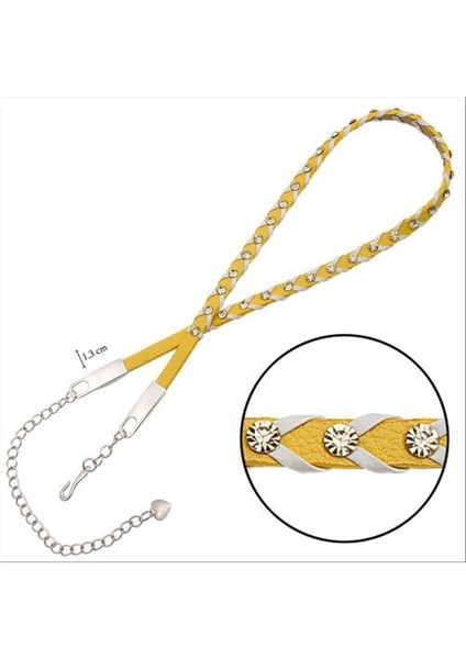 shop Örgülü Deri Taşlı Kemer-Sarı fiyatları