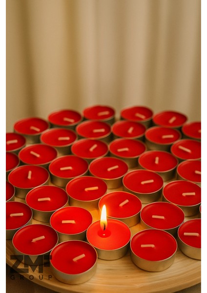 Kırmızı Tealight 50LI Mum Parti, Sevgililer Günü ve Özel Günler Için Uygun 3 Saat Yanar 35MM Çap