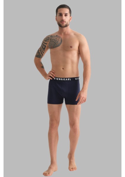 Erkek Siyah Gri Lacivert 9'lu Paket Düz Likralı Boxer Şort