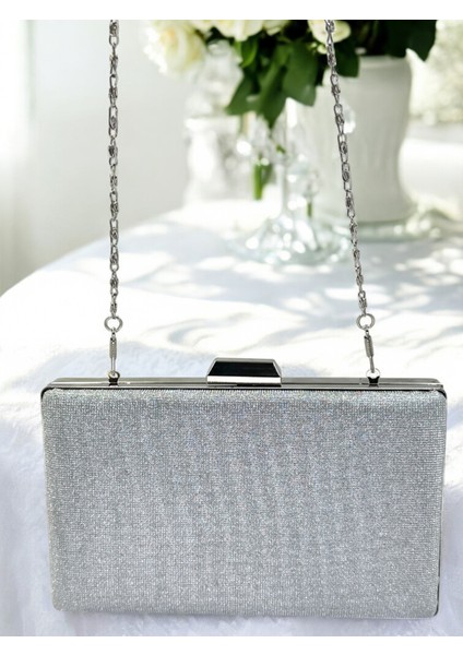 Gümüş Gri Lame Renk Taş Sim Dökülmeyen Sim Kadın Abiye Çanta Düğün Nişan Mezuniyet fırsatları