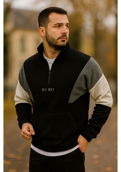 Erkek Yarım Fermuarlı Polar Sweatshirt Önden Cepli fırsatları