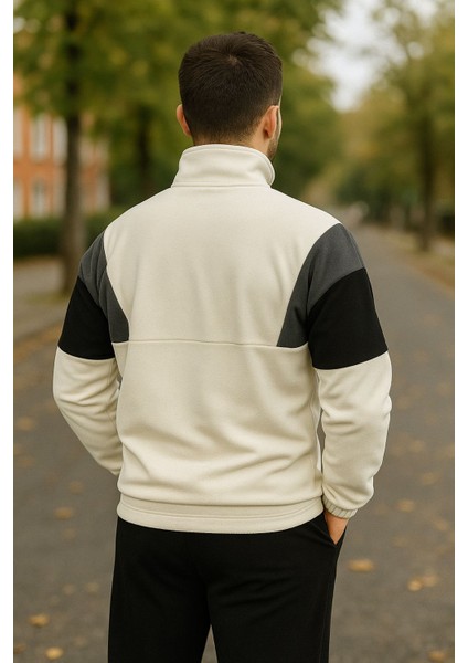 Erkek Yarım Fermuarlı Polar Sweatshirt Önden Cepli