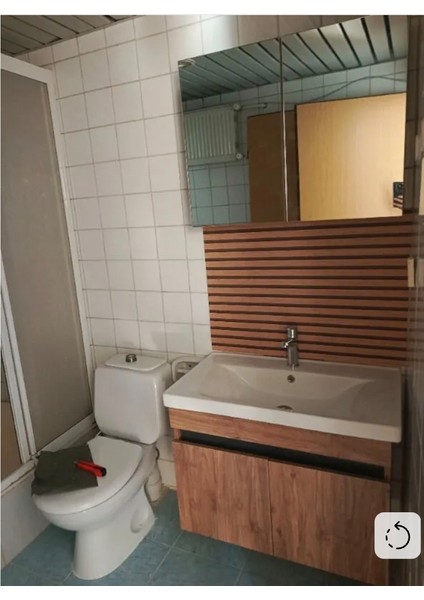 Arista 80 cm Ahşap Renkli Mdf, Seramik Lavabolu, Alt ve Üst Dolaplı, Üst Dolap Aynalı, Banyo Dolabı Takımı