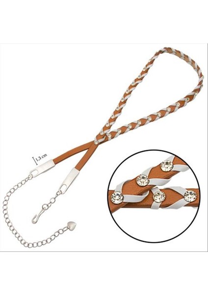 shop Örgülü Deri Taşlı Kemer-Turuncu fiyatları
