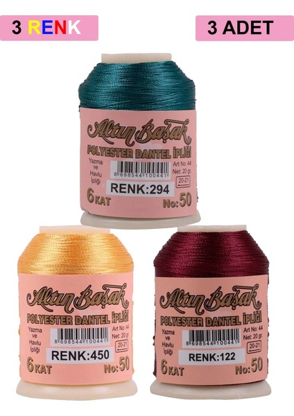 3 Adet Altınbaşak Oya ve Dantel Ipi 20 gr - Royaleks - No: 450 - 122 - 294