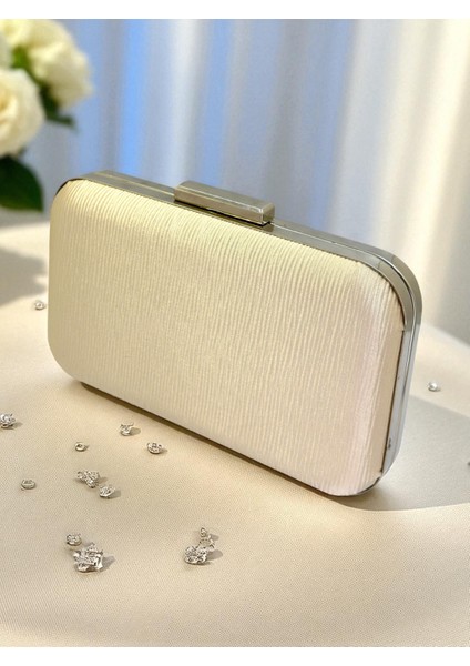 Ten Renk Suyolu Desenli Saten Kadın Abiye Çanta Düğün Nişan Mezuniyet