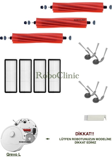 Roborock Qrevo L Yedek Ana Fırça, Yan Fırça, Hepa Filtre - 12 Parça