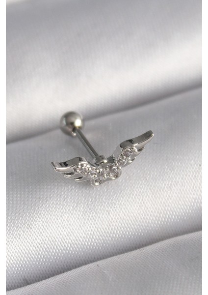 316L Çelik Gümüş Renk Zirkon Taş Detay Kanat Model Tragus Piercing modelleri