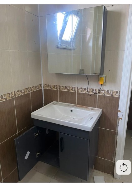 Liventa 65 cm Antrasit Renkli, Seramik Lavabolu, Mdf Banyo Dolabı Takımı